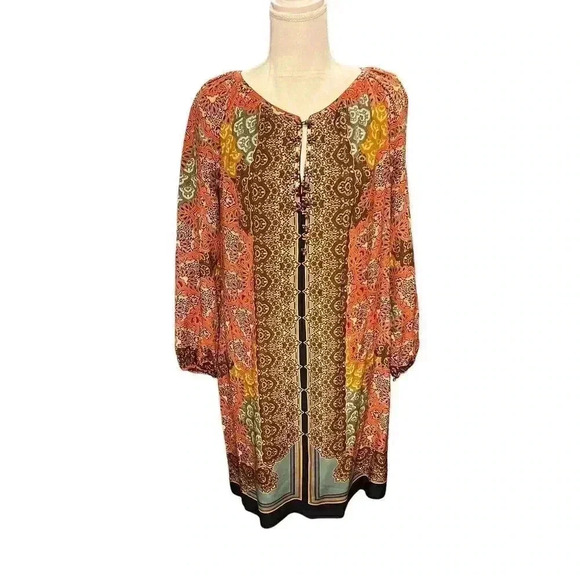 Robert Graham 100% Silk Multicolor Paisley Boho Tunic Dress 6 - Picture 1 of 9